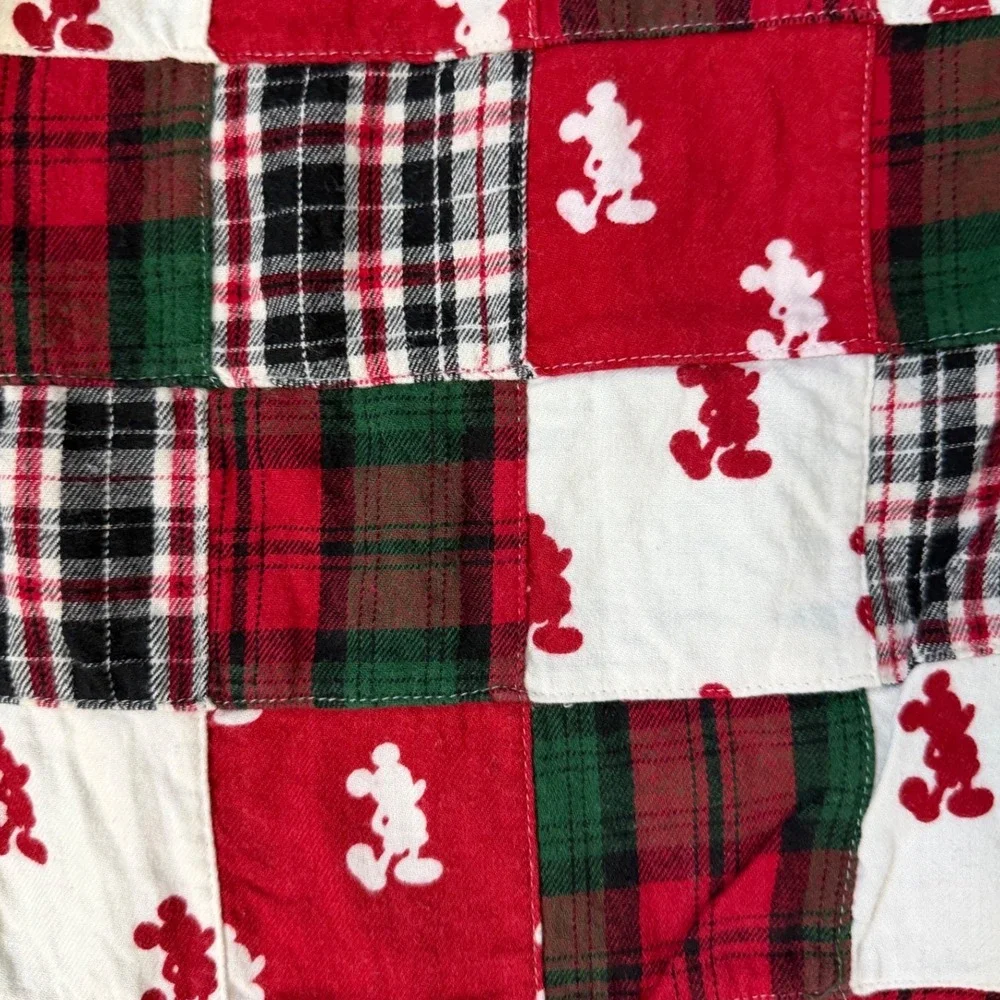 Disney Parks Mickey Mouse Christmas Patchwork Plaid Flannel Pajama Pants XL Red - Picture 2 of 10